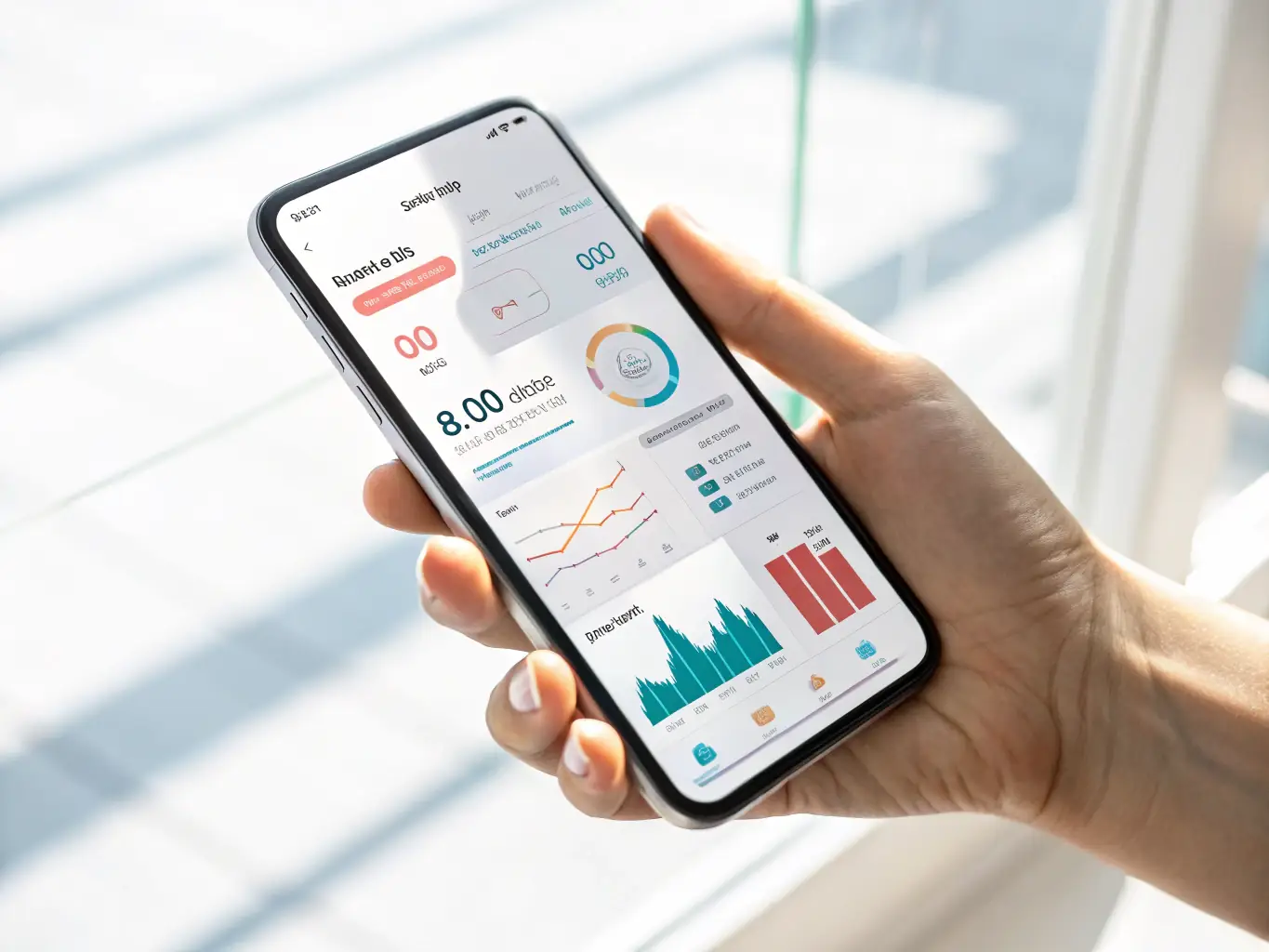 A person using a crypto-enabled health app on their smartphone, displaying personalized health metrics and crypto rewards.